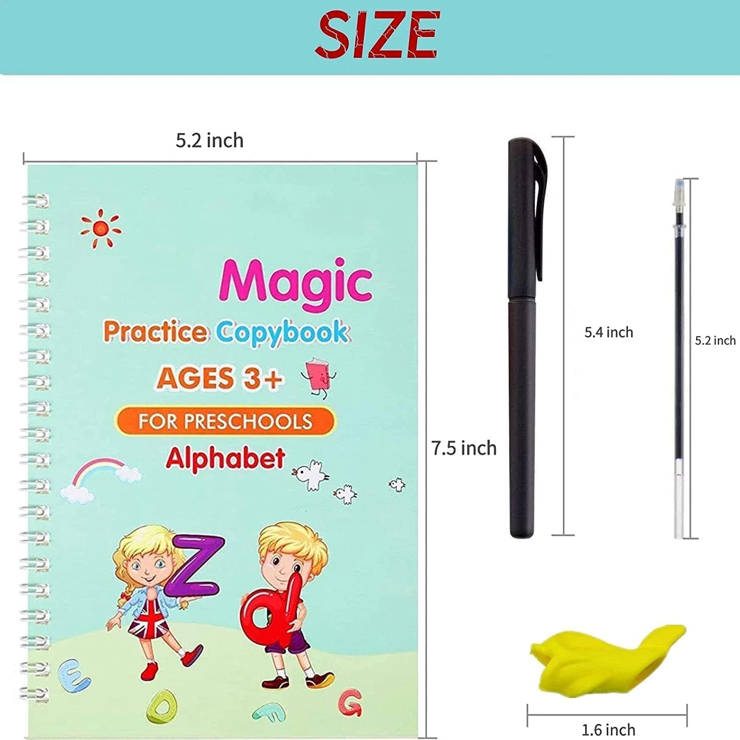 Magic Book for Kids, Sank Magic Practice Copybook, (4 Book+10 Refill+1 Pen+1 Grip) Number Tracing Book for Pre-Schoolers with Pen, Magic Calligraphy Copybook Set Writing Tool for Kids