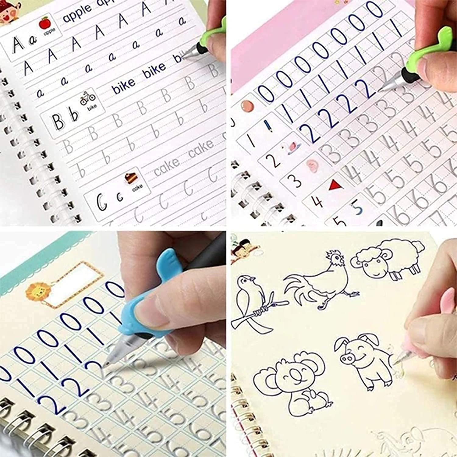 Magic Book for Kids, Sank Magic Practice Copybook, (4 Book+10 Refill+1 Pen+1 Grip) Number Tracing Book for Pre-Schoolers with Pen, Magic Calligraphy Copybook Set Writing Tool for Kids